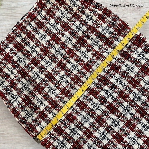 J.Crew 2 PC crimson plaid tweed jacket + matching midi skirt - Picture 12 of 15